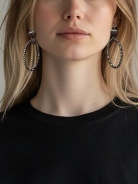 Sugared + Bronzed Unique Silver Gunmetal Hammered Oval Earrings